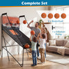Foldable basketball arcade game set with 4 basketballs, electronic scoring, and sound effects for family fun.