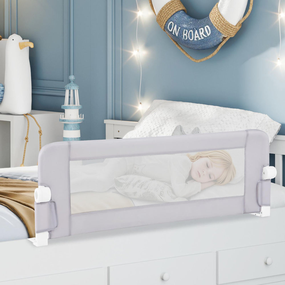 Foldable Bed Rail Swing Down Baby Bed Guard Rail-Light Gray - Gallery View 1 of 10