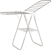 Foldable clothes drying rack with adjustable wings, stainless steel frame, and multiple sock clips for versatile drying.