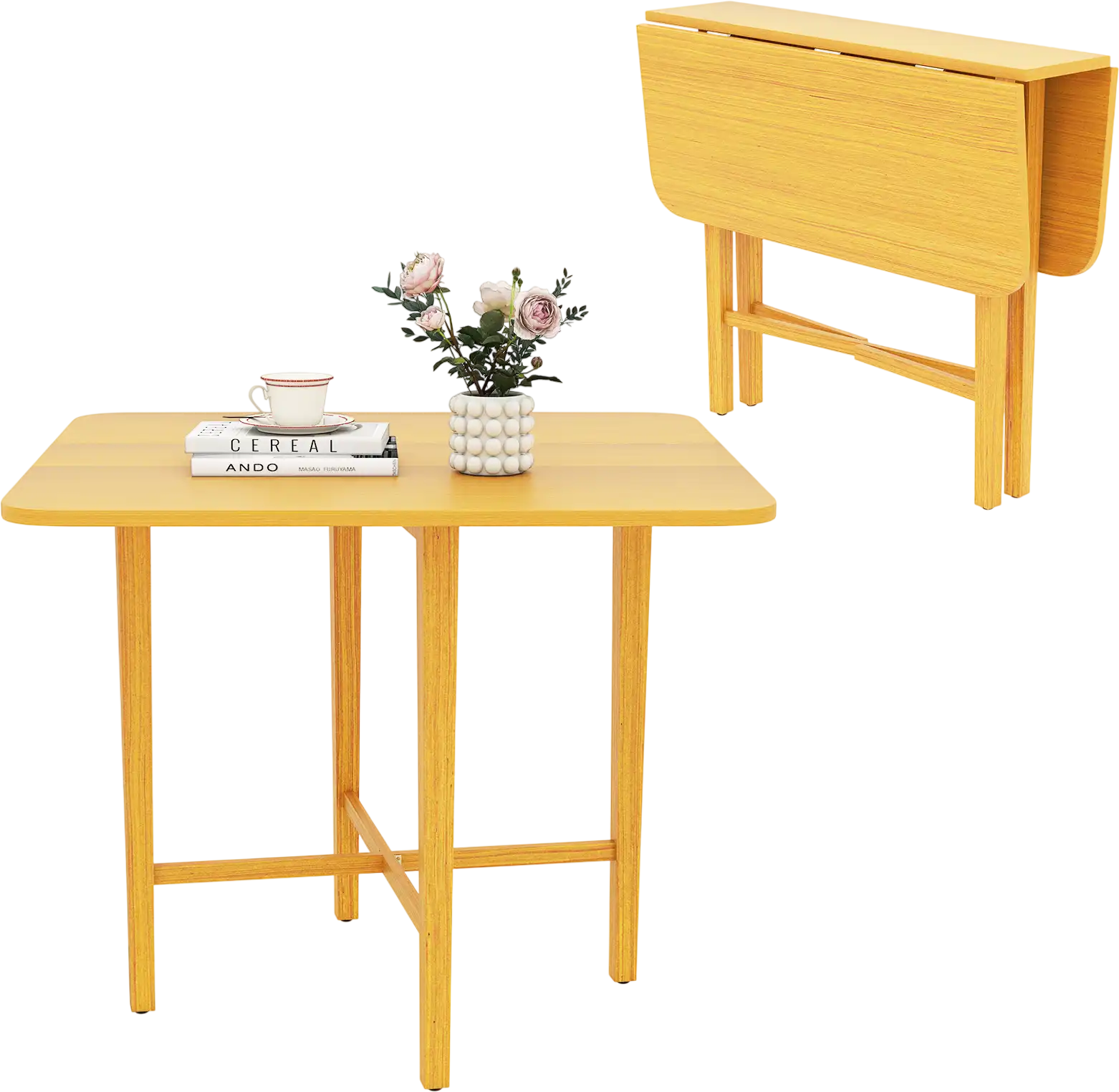 Costway Foldable Dining Table for 2-4 People Rubber Wood Legs Small Space 96302015 New