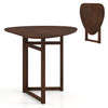 Foldable 31.5" triangular dining table in walnut finish, perfect for small spaces and easy storage when not in use.
