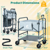 Foldable dog bath cart in gray features adjustable height, 4 wheels for mobility, and multifunctional storage for pets.