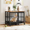 Foldable dog crate furniture with removable tray, lockable door, and wood-like top for easy cleaning and pet.