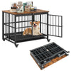 Foldable dog crate furniture with removable tray, lockable door, and wood-like veneer for easy cleaning and storage.
