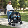 Foldable Double Pet Stroller with Adjustable Sunshade and Storage Basket-Navy - Gallery View 1 of 10