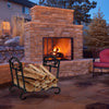 Foldable firewood log rack with steel frame, featuring a leaf pattern design, ideal for outdoor use by the fireplace.