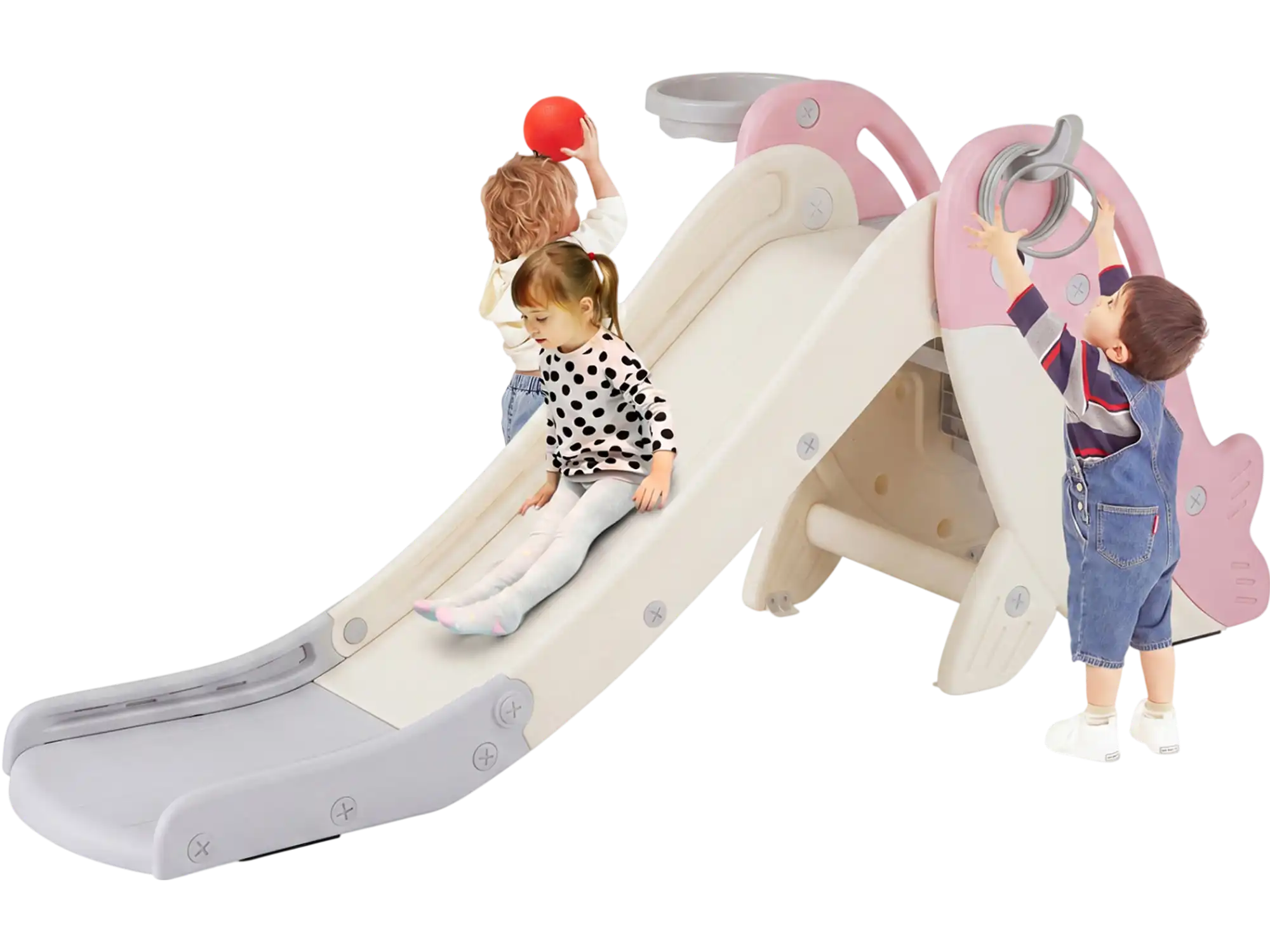Costway Foldable Freestanding Baby Kids Slide Climber Playset Basketball Hoop 185639472 New