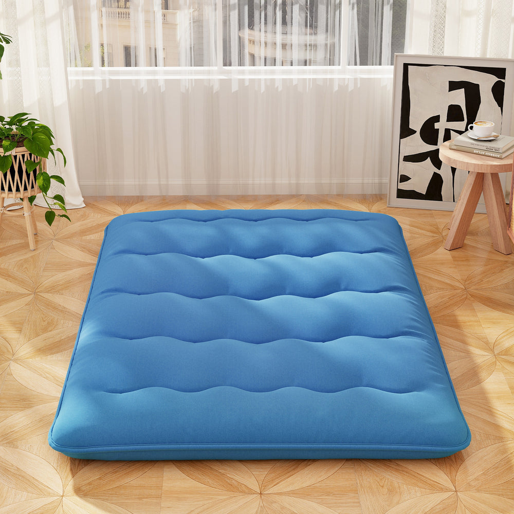 Foldable Futon Mattress with Washable Cover and Carry Bag for Camping Blue-Full Size - Gallery View 1 of 10