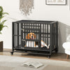 Heavy-duty metal dog crate with lockable doors and wheels, designed for medium and small dogs, ideal for home use.