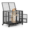 Heavy-duty metal dog cage with lockable doors and wheels, designed for medium and small dogs, ideal for secure.