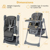 Foldable high chair for babies and toddlers in gray with adjustable height, removable tray, and 5-point harness for safety.