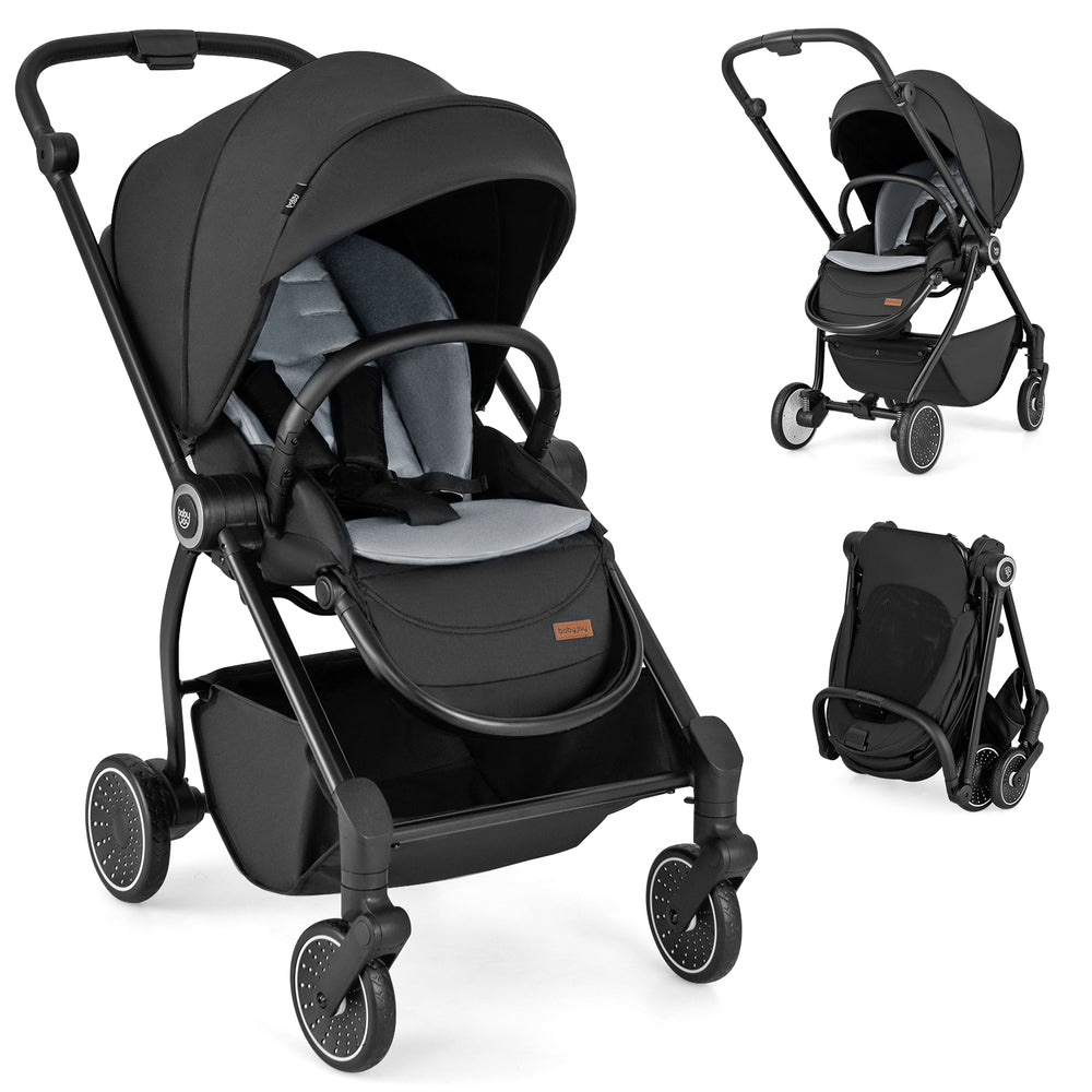 Foldable Infant Pram Stroller with Reversible Seat Reclining Backrest-Black - Gallery View 1 of 10