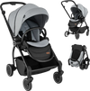 Foldable infant pram stroller in gray with reversible seat, adjustable backrest, and large storage basket for.