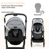 Foldable infant pram stroller in gray with removable cushion, breathable mesh backing, and adjustable backrest for.