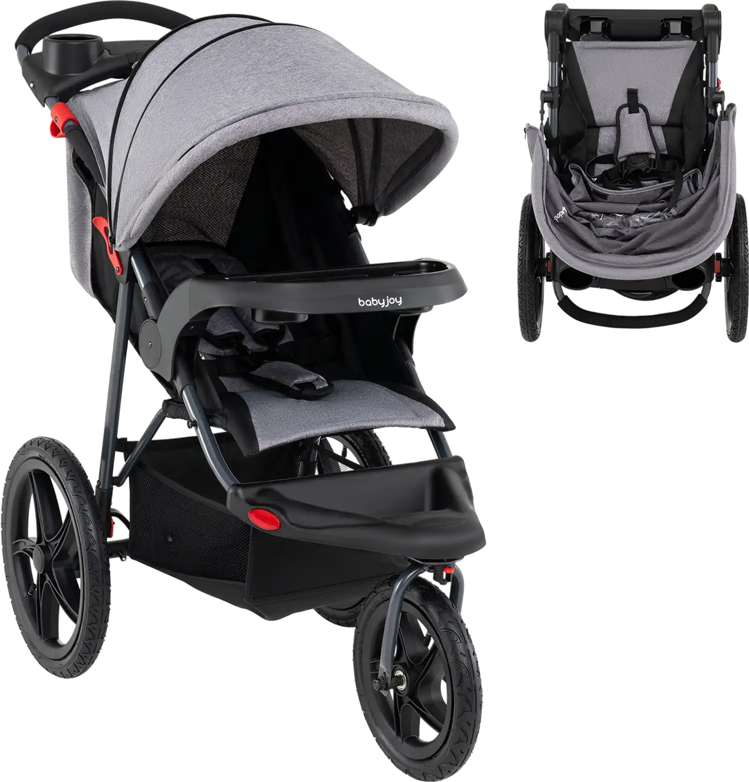 Costway Foldable Jogging Stroller Detachable Tray Air-Filled Rubber Tires 57493103 New