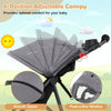 6-position adjustable canopy of the gray foldable jogging stroller, featuring a peek-a-boo window for baby comfort.