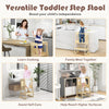3-in-1 foldable kitchen standing tower for toddlers, made of durable wood, featuring a chalkboard and safety rail.