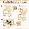 3-in-1 foldable kitchen standing tower for toddlers, showcasing easy conversion steps and natural wood finish.