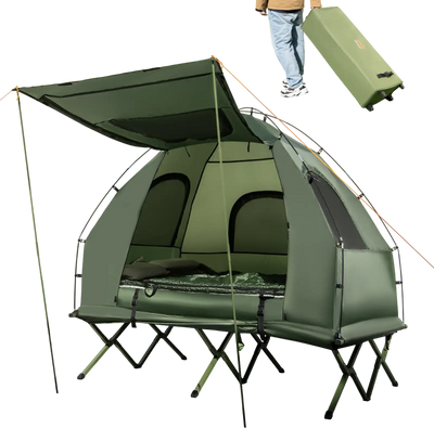 Costway 2-Person 5-in-1 Foldable Camping Tent Cot Air Mattress Sleeping Bag 31950486 New