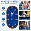 Portable 84 x 42 inch foldable poker table top in blue, designed for 10 players, ideal for game rooms and parties.