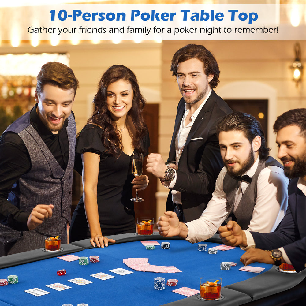 Portable 84 x 42 Inch 10-Player Foldable Padded Poker Table Top-Blue - Gallery View 1 of 10