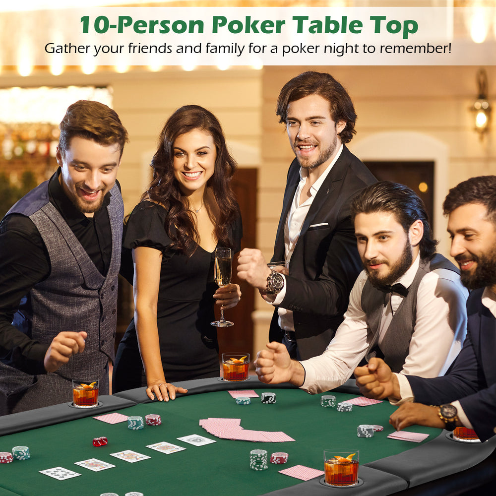 Portable 84 x 42 Inch 10-Player Foldable Padded Poker Table Top-Green - Gallery View 1 of 9