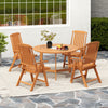 Foldable brown patio chair with armrests, crafted from weatherproof HDPE, perfect for outdoor dining and relaxation.