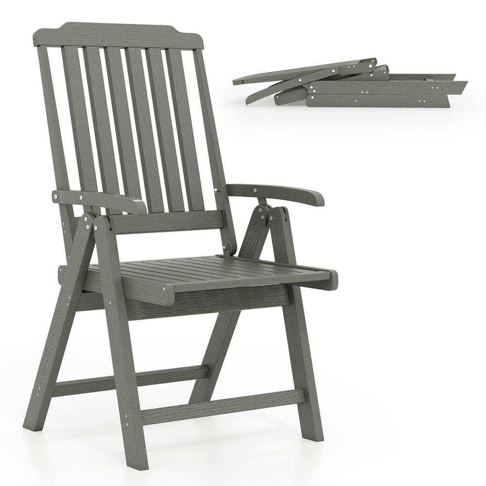 Foldable Patio Chair All-Weather HDPE Outdoor Dining Chair with Armrest-Gray - Gallery View 1 of 9