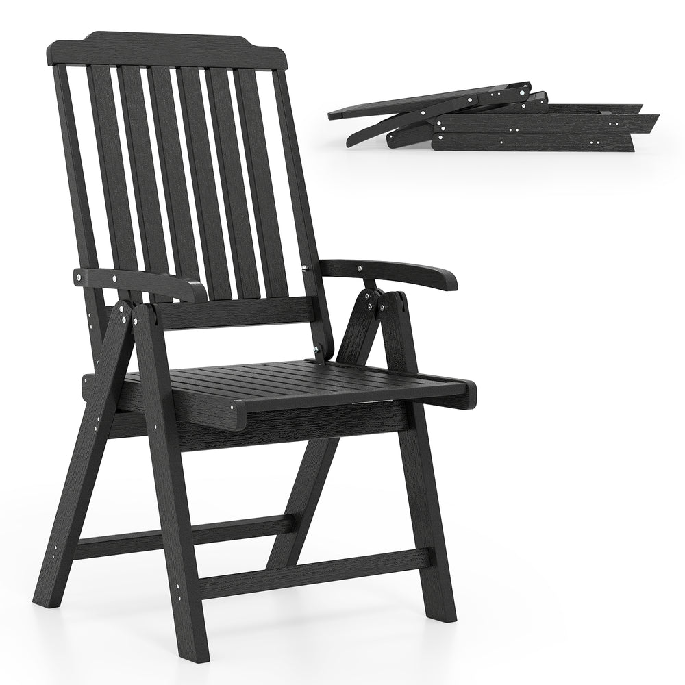 Foldable Patio Chair All-Weather HDPE Outdoor Dining Chair with Armrest-Black - Gallery View 1 of 9