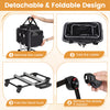Foldable pet carrier with wheels features breathable mesh windows and a telescopic handle for easy transport and access.