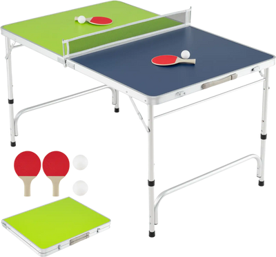 Costway Foldable Mini Ping Pong Table Tennis Game Set Adjustable Height 19648352 New