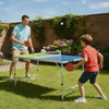Foldable ping pong table set in blue and green, adjustable height for kids and adults, perfect for outdoor play.
