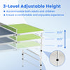 Foldable ping pong table with adjustable height, featuring blue and green surfaces, ideal for kids and adults.