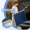 Foldable ping pong table in blue, featuring adjustable height and convenient carrying handles for easy transport.