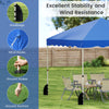 Foldable 10x10 feet blue pop-up canopy tent with wind ropes, stakes, and sandbags for excellent stability outdoors.