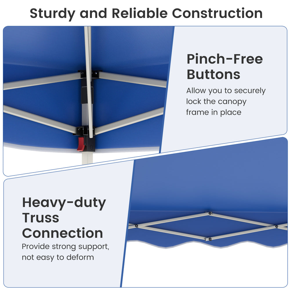 Close-up of the sturdy truss connection and pinch-free buttons on the Foldable 10 X 10 Feet Pop up Canopy Tent for.