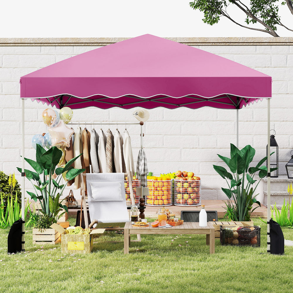 Foldable 10 X 10 Feet Pop up Canopy Tent with Wheeled Bag-Pink - Gallery View 1 of 11
