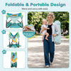 Foldable Portable Baby Jumper in blue features a sturdy frame, removable padded seat, and includes 5 interactive toys for fun.