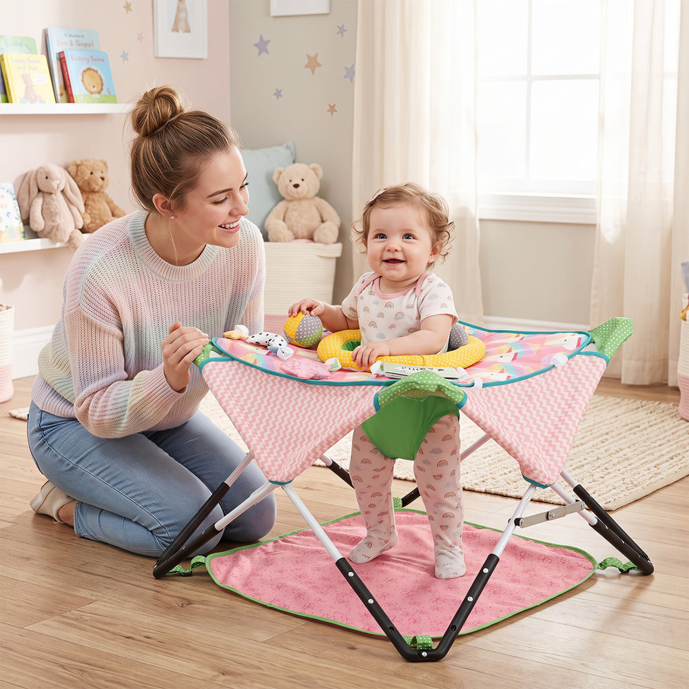 Foldable Portable Baby Jumper Indoor/Outdoor Infant Activity Center with Interactive Toys-Pink - Gallery View 1 of 10