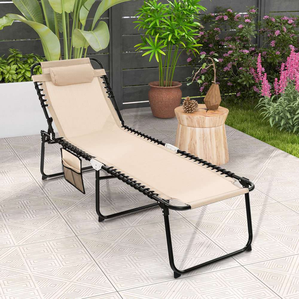 Foldable Recline Lounge Chair with Adjustable Backrest and Footrest-Beige - Gallery View 1 of 9