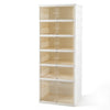 6-tier foldable shoe rack organizer in white, holding 12 pairs of shoes with see-through doors for easy access.