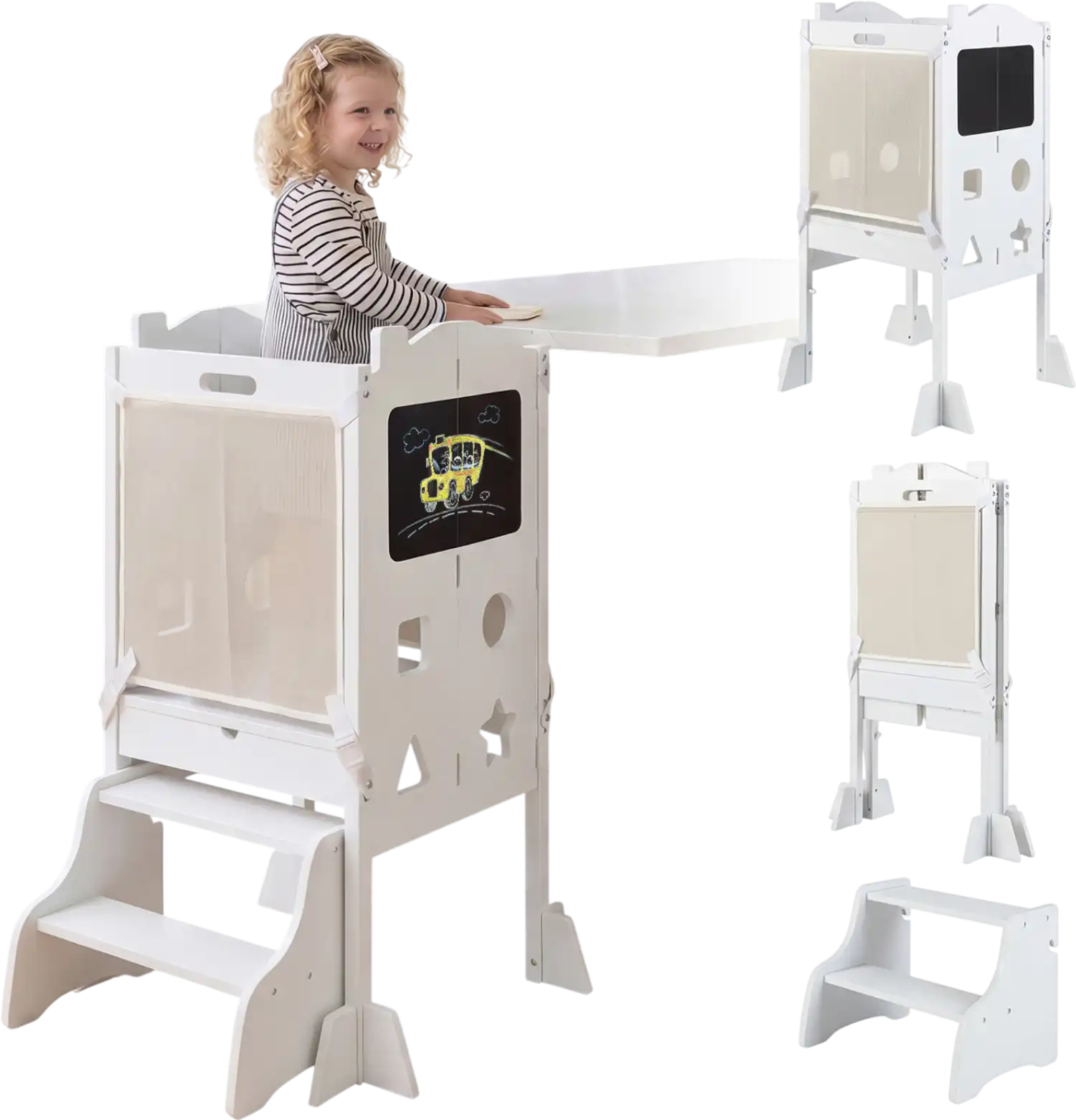 Costway Foldable Toddler Step Stool 2-Step Chalkboard 34634235 New