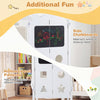 Foldable toddler step stool in white with side chalkboards and hollowed-out patterns for creative play and shape.