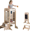 Foldable Toddler Step Stool Wooden Kitchen Standing Tower with 2-Step Stool