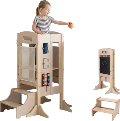 Costway Foldable Wooden Toddler Kitchen Standing Tower 2-Step Stool 40069682 New