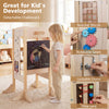 Foldable wooden toddler step stool with detachable chalkboard, gears, and lockable doors for interactive play and.
