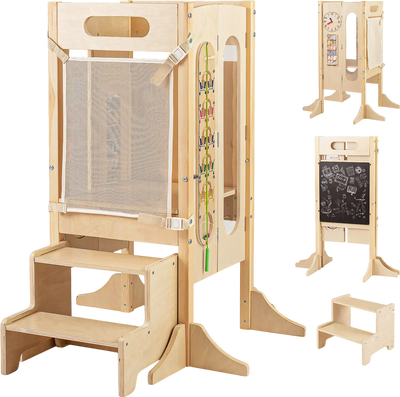 Costway Foldable Toddler Tower 2-Step Stool Safety Net 23684512 New