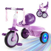 Foldable Toddler Tricycle with Lighting Wheels and Basket for 2-5 Year Old-Purple - Gallery View 1 of 11