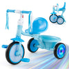 Foldable Toddler Tricycle with Lighting Wheels and Basket for 2-5 Year Old-Blue - Gallery View 1 of 11