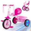 Foldable Toddler Tricycle with Lighting Wheels and Basket for 2-5 Year Old-Pink - Gallery View 1 of 11